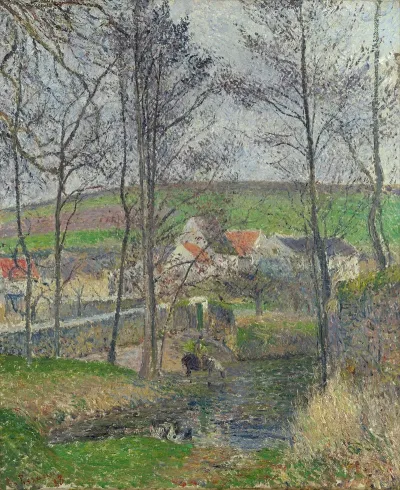 The Banks Of The Viosne At Osny In Grey Weather Winter