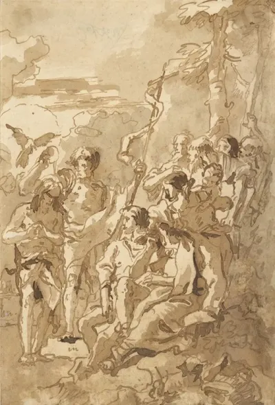 The Baptism Of Christ With A Woman Holding A Child Among The Spectators At The Right