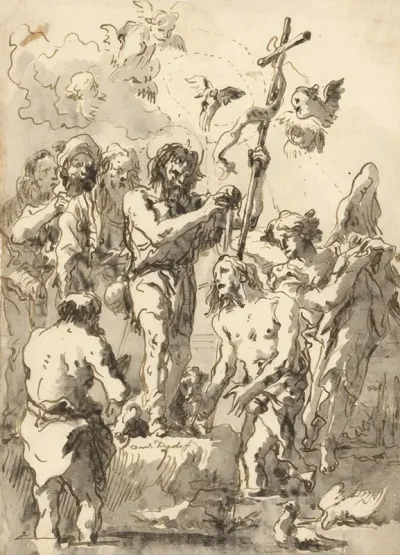 The Baptism Of Christ With Two Ducks In The Water At Lower Right