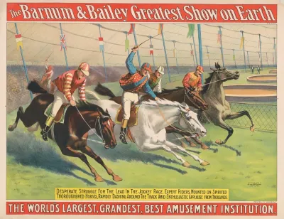 The Barnum Bailey Greatest Show On Earth Desperate Struggle For The Lead In The Jockey Race