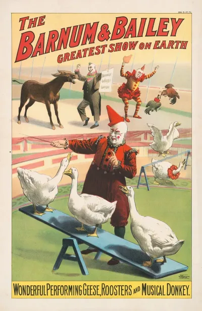 The Barnum Bailey Greatest Show On Earth Wonderful Performing Geese Roosters And Musical Donkey