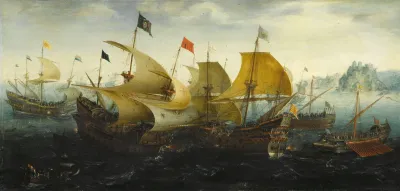 The Battle Of Cadiz Dutch And English Ships Attack The Spanish Armada