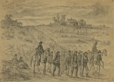 The Battle Of Gettysburg Prisoners Belonging To Gen Longstreets Corps Captured By Union Troops Marching To The Rear Under Guard