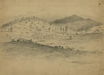 The Battle Of Gettysburg View Of Little Round Top And The Devils Den Held By The Fifth Corps