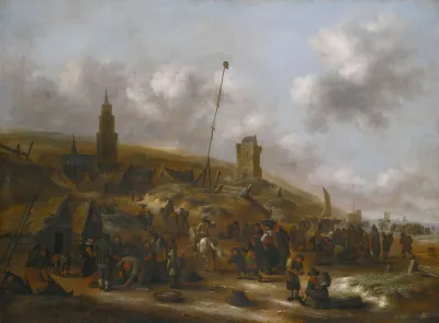 The Beach At Scheveningen With Fishermen Unloading Their Catch