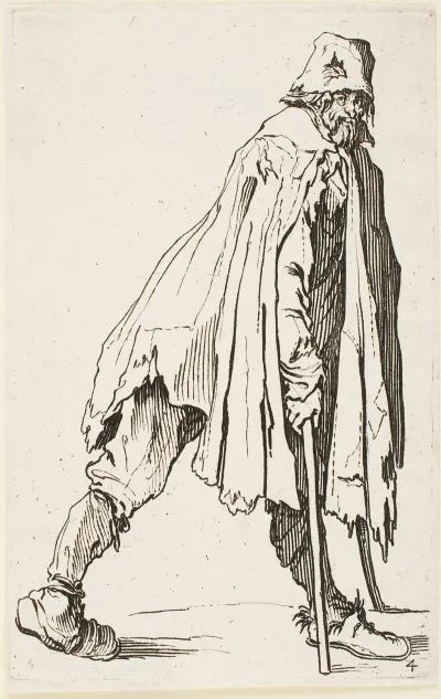 The Beggar On Crutches Wearing A Hat