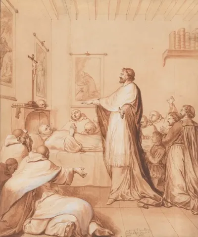 The Blessed Abbot Near Death Receives The Blessing Of The Pope Who Sends For This Purpose Cardinal Dossat A Close Friend Of The Saint Whose Teacher He Had Been