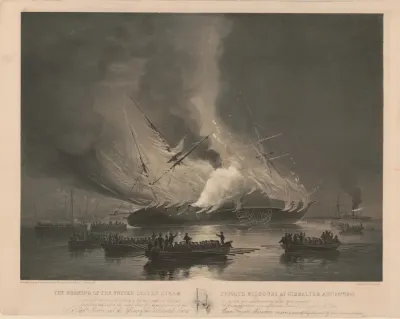 The Burning Of The United States Steam Frigate Missouri At Gibralter Augt 26th 1843