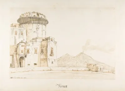 The Castel Nuovo In Naples With A View Of Mount Vesuvius