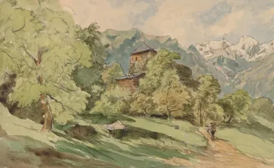 The Castle Of Burglen With The Alps Beyond