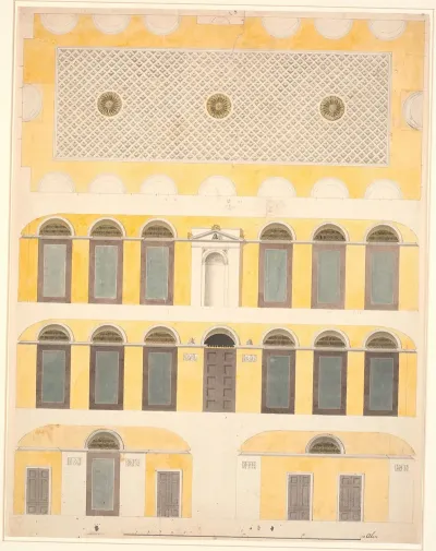 The Ceiling And Four Walls Of A Large Room