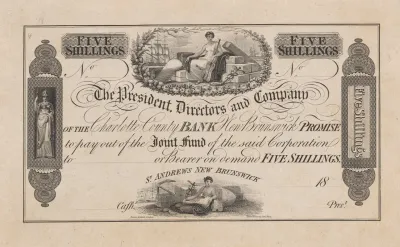 The Charlotte County Bank St Andrews New Brunswick Five Shilling Note