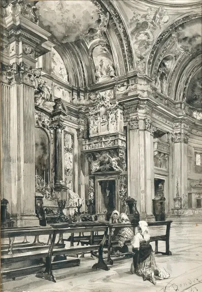The Church Nave Of Il Gesu In Rome With Women In Prayer
