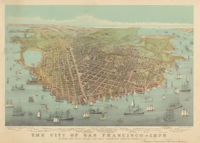 The City Of San Francisco 1878 Birds Eye View From The Bay Looking South West