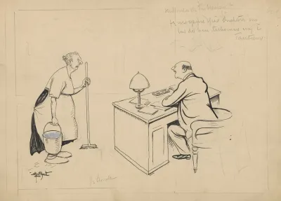The Cleaning Lady Visits The Director In His Office To Ask For A Share Of The Profits
