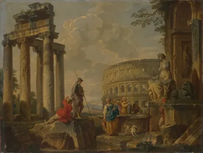 The Coliseum Amongst Roman Ruins
