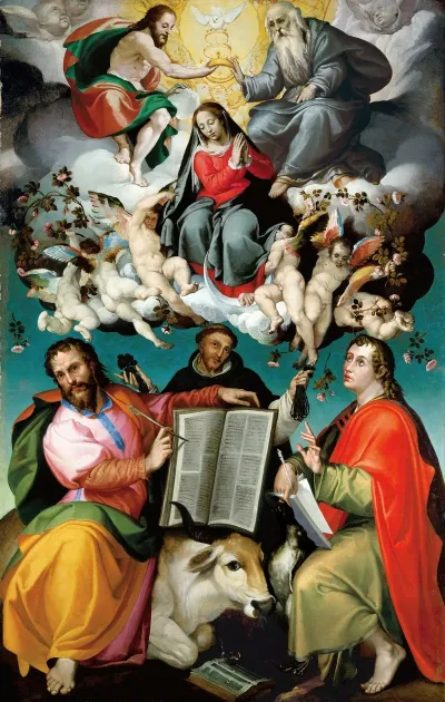 The Coronation Of The Virgin With Saints Luke Dominic And John The Evangelist
