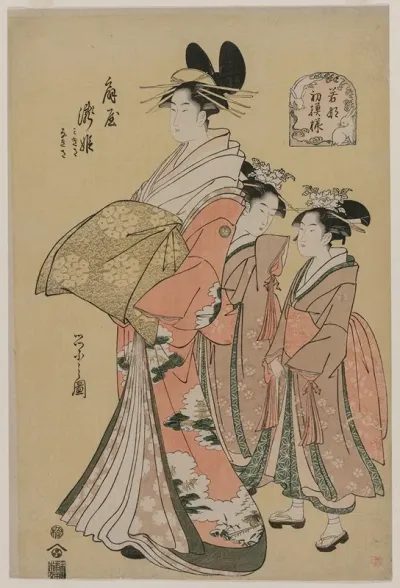 The Courtesan Takihime And Attendants From The Series New Patterns Of Young Greens