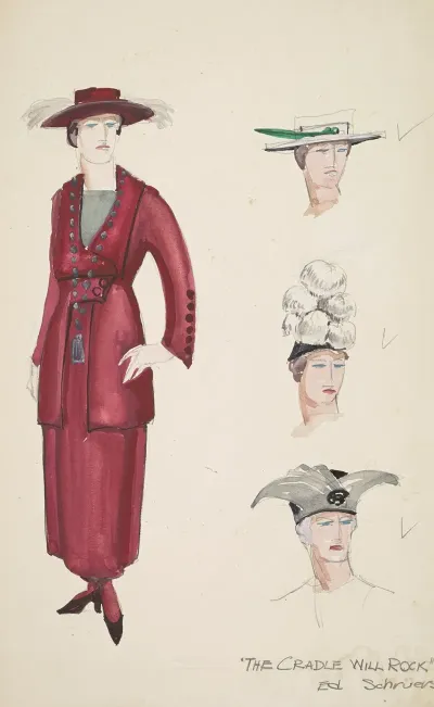 The Cradle Will Rock Red Womens Suit With Matching Hat And Three Alternate Hats