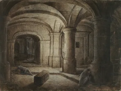 The Crypt Of A Church With Two Men Sleeping
