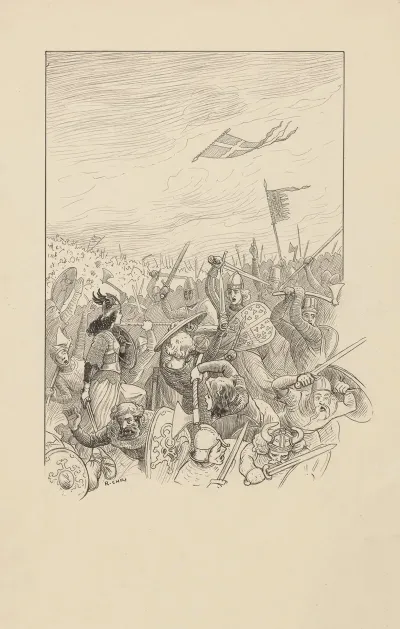 The Danish Flag Falls From The Sky Onto A Battlefield