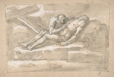 The Dead Christ Mourned By The Magdalen Who Venerates His Side Wound