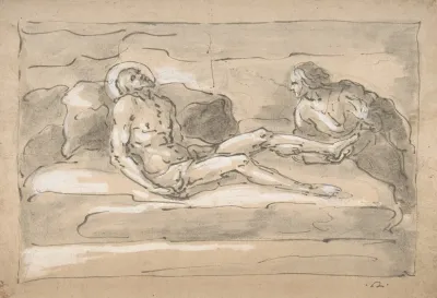 The Dead Christ Mourned By The Magdalen Who Venerates The Wounds On His Feet