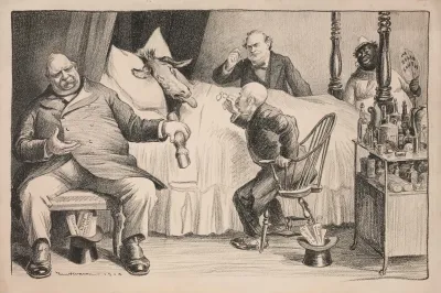 The Democratic Party Donkey Is Ill In Bed Tended By Doctors Grover Cleveland David B Hill And William Jennings Bryan