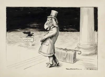 The Democratic Party Donkey Stands On The Steps Of The Capitol Forced To Leave