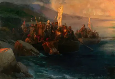 The Disembarkation Of Christopher Columbus With Companions On Three Launches On Friday 12th October 1492 At Sunrise On An American Island Named San Salvador By Him On The Very Same Day
