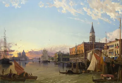 The Doges Palace And The Piazzetta Di San Marco With A View Of The Grand Canal And Santa Maria Della Salute Beyond