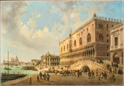 The Doges Palace The Piazzetta And The Biblioteca In Venice With Santa Maria Della Salute Beyond