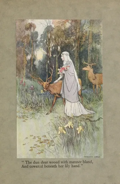 The Dun Deer Wooed With Manner Bland And Cowered Beneath Her Lily Hand