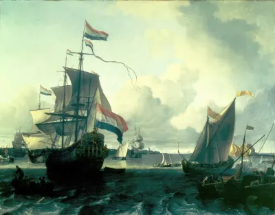 The Dutch Man Of War De Gouden Leeuw On The River Y Near Amsterdam