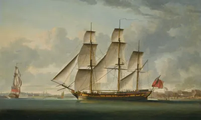 The East Indiaman Delaford In Two Positions Passing Deptford The Royal Hospital At Greenwich Beyond