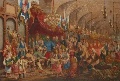 The Emperor In The Sukiennice Cloth Hall Among The People Of Krakow