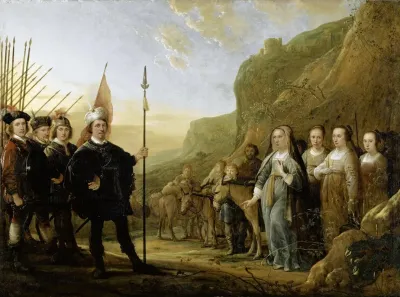 The Encounter Of David And Abigail Portrait Of The Family Of Lowijs Jacobsz Molenschot And His Wife Janneken Jansdr Rokus
