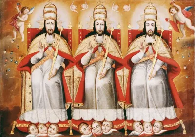 The Enthroned Trinity As Three Identical Figures