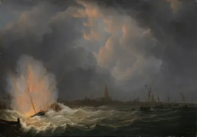 The Explosion Of Gunboat Nr 2 Under Command Of Jan Van Speijk Off Antwerp 5 February 1831