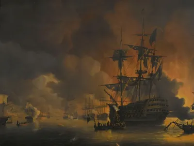 The Fire On The Wharves Of Algiers Shortly After The Commencement Of The Bombardment By The Anglo Dutch Fleet 27 August 1816