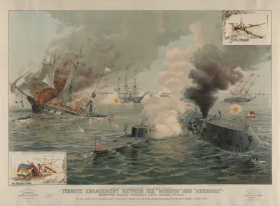 The First Encounter Of Iron Clads Terrific Engagement Between The Monitor And Merrimac March 9th 1862