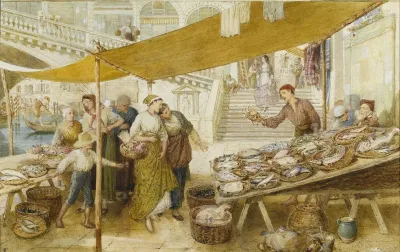 The Fish Market On The Steps Of The Rialto Bridge