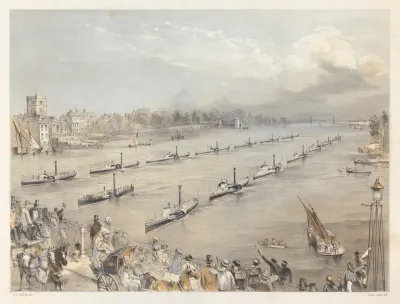 The Fleet Of The City Steam Boats Passing In Review Order Off Chalsea On The London Annual Commemoration
