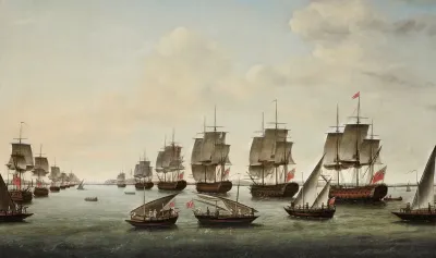 The Fleet Under The Command Of Rear Admiral Charles Watson And Commodore William James Approaching Geriah On 12 February 1756 For The Final Showdown With The Pirate Tulagee Angria
