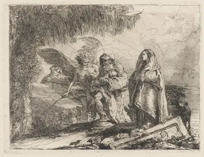 The Flight Holy Family Walking With Angel