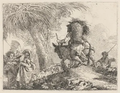 The Flight Joseph At Right And Mary And Angel At Left