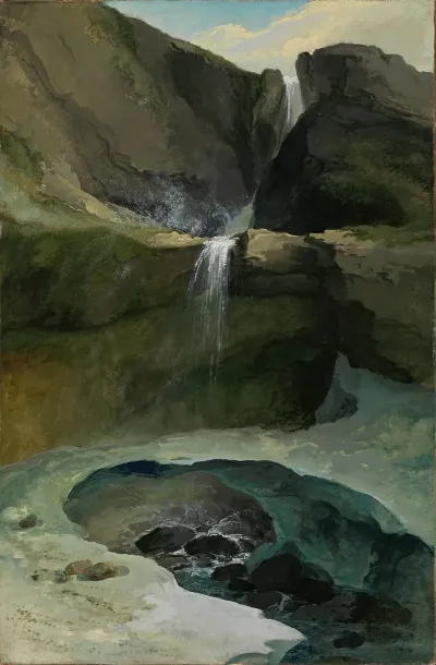 The Geltenbach Falls In The Lauenen Valley With An Ice Bridge