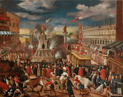 The Giovedi Grasso Festival With The Forze Dercole In The Piazetta Venice