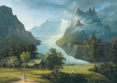 The Glacier Of Grindelwald With Mountain Peaks Fieschhorner And Hornligrat