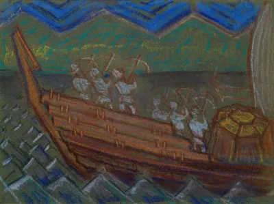 The Great Kalevala Defending Sampo From The Boat With Archers